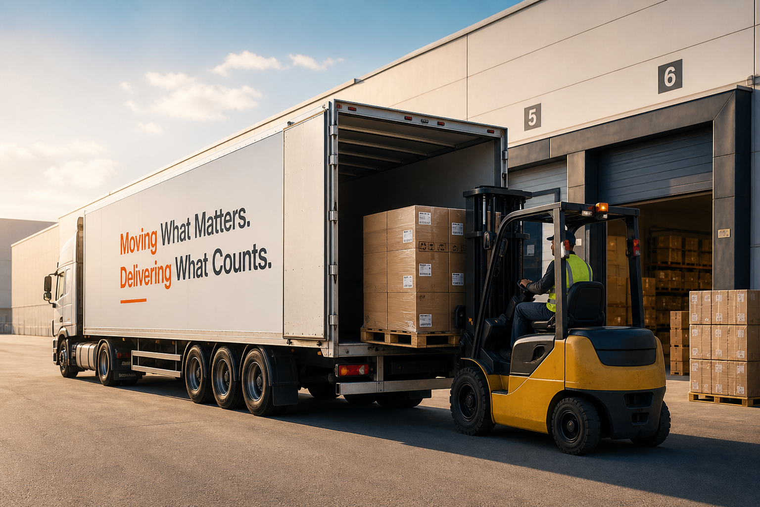 Freight loading and logistics operations at a distribution facility